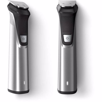 Aparat de tuns barba si parul 18 in 1 Philips Multigroom MG7770/15, Lame cu ascutire, Tehnologie DualCut, acumulator, 11 piepteni par fata, corp si cap, rezistent la dus, carcasa pentru depozitare, Argintiu