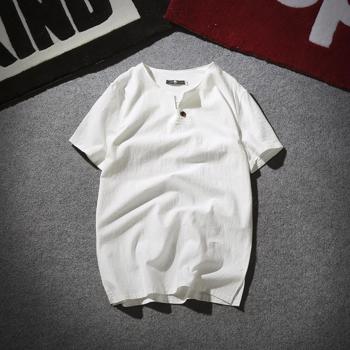 Tricou casual culoare uni pentru barbati, din amestec de bumbac, cu maneca scurta ?i decolteu rotund