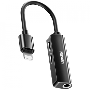 Adaptor Baseus Audio Converter L52 Lightning to Lightning to Jack 3 5 mm Negru ztew_672401506