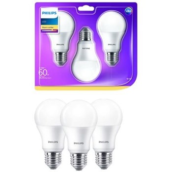 Set 3 becuri LED Philips E27 8.5W 60W 806 lm A+ lumina calda d66bjnbbm