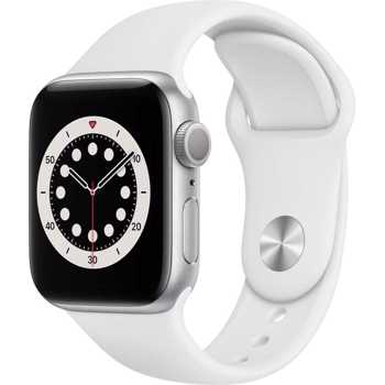 Apple Watch Series 6, 40mm Silver Aluminium Case, White Sport Band