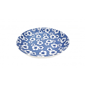 Set 6 farfurii ceramica,21 cm cu flori albe,albastra