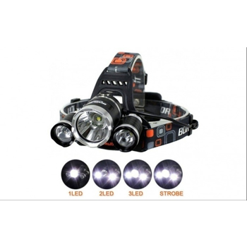Lanterna frontala cu 3 leduri si 2 acumulatori, Led si zoom Cree 5W