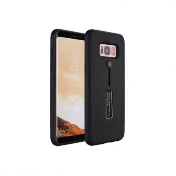 Husa hibrid cu picior stand metalic si inel de sustinere din silicon pentru Samsung Galaxy S8 negru