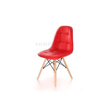Scaun tapitat cu piele ecologica si picioare de lemn Iars Red, l41xA36xH83 cm