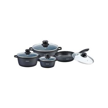 Set de cratite cu tigaie Marble 8 piese Bohmann BH 6008, (5,5L, 3,1L, 2,8L, 2,2L), aluminiu forjat, interior marmura