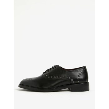 Pantofi brogue negri din piele naturala cu aplicatii metalice - London Brogues Brut Oxford