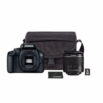 Pachet promo: Aparat foto DSLR Canon EOS 4000D,18.0 MP, Negru + Obiectiv EF-S 18-55mm F/3.5-5.6 III Negru + Geanta + Card de memorie 16 GB + Trepied foto telescopic A+ 215, universal 70-170 cm, negru