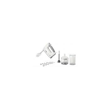 Bosch Mixer de mana MFQ36480, 450 W, 5 viteze + Turbo, picior pasator inox, tocator, vas gradat, alb/gri