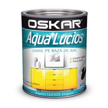 Vopsea Oskar Aqua Lucios, pentru lemn/metal/zidarie, interior/exterior, pe baza de apa, negru, 0,6 l