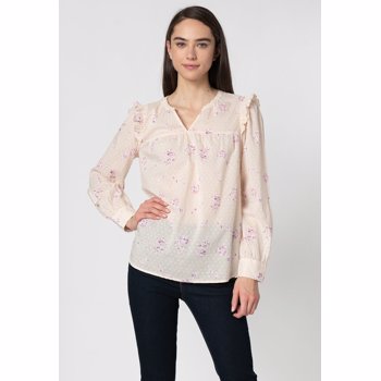 Bluza cu model floral si aspect texturat