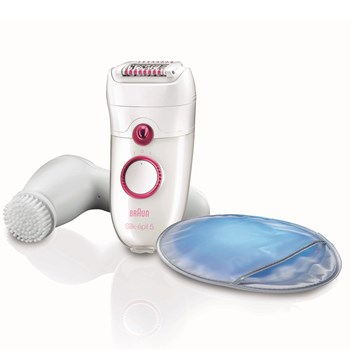 Epilator Braun Silk-epil 5 5329, 40 Pensete, 2 Viteze, Lavabil, Alb/Roz + Perie pentru curatarea tenului