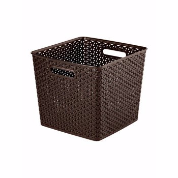 Cutie depozitare suprapozabila patrata MY STYLE CURVER, 25 L, 32.3 x 28.1 x 32 cm, plastic, model tip rattan, Maro