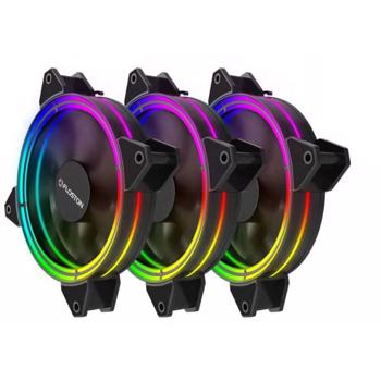 Ventilator Floston Halo RGB Rainbow Three Fan Pack 120mm PWM HALO RGB RAINBOW PWM LED3xfan KIT