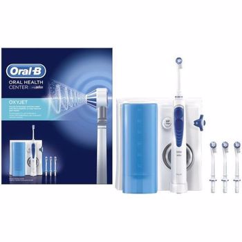 Irigator bucal Oral-B MD20 Oxyjet Healthjet-Center, 8800 miscari/minut, 4 capete (Alb/Albastru)