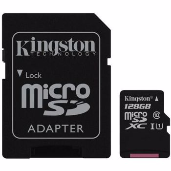 Micro Secure Digital Card Kingston, 128GB, SDC10G2/128GB, Clasa 10, R/W 45/10 MB/s, cu adaptor SD
