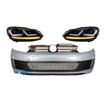 Ansamblu bara fata compatibil cu VW Golf VI 6 (2008-2013) cu faruri Osram Xenon Upgrade Red GTI LED semnal dinamic secvential