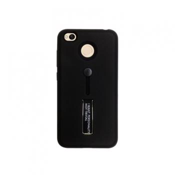 Husa hibrid cu picior stand metalic si inel de sustinere din silicon pentru Xiaomi Redmi 4X negru