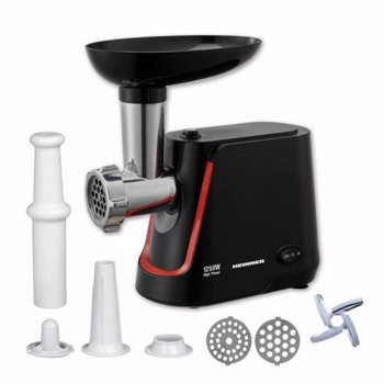 Masina de tocat Heinner MG-1250BK, 1250 W, 1.2 Kg/Min, 2 site, reverse, accesorii incluse, Negru