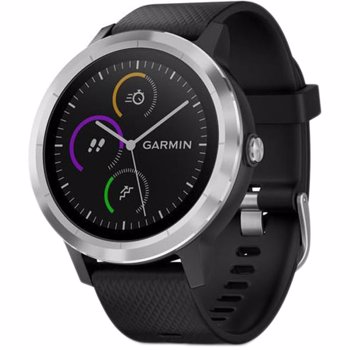 GARMIN Ceas Smartwatch vivoactive 3, GPS, Argintiu, curea silicon neagra