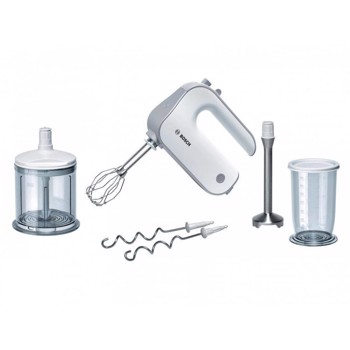 Mixer Bosch MFQ4080, 5 viteze+Turbo/Puls, XL chopper, picior blender din inox, vas mixare cu gradatii si capac, Alb/Gri