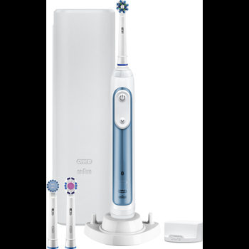Periuta de dinti electrica Smart 6, 40000 pulsatii/min, 8800 oscilatii/min, Curatare 3D, 5 programe, 2 capete, Bluetooth, Trusa de calatorie, Alb/Albastru