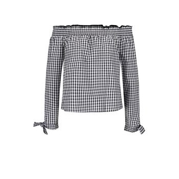 Bluza neagra in carouri Miss Selfridge cu umerii goi