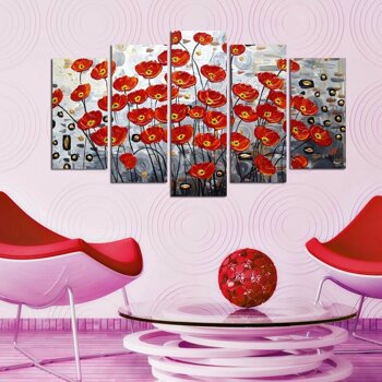 Tablou decorativ multicanvas Charm, 5 Piese, Camp cu maci, 223CHR1936, Multicolor