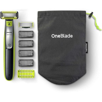 Aparat hibrid de barbierit si tuns barba Philips OneBlade Face+Body QP2630/30, Wet&Dry, Litiu-ion, Fara fir, 60 min, 4 piepteni barba, 1 pieptene corp, Husa, Gri cărbune/Verde lime
