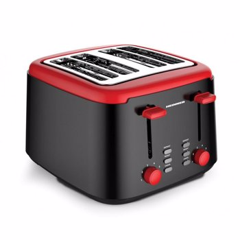 Prajitor de paine Heinner Wassay 1450 HTP-1450BKR, 1450W, capacitate 4 felii, 7 niveluri de rumenire, negru/Rosu