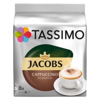Capsule cafea JACOBS Tassimo Cappuccino, 8 capsule cafea + 8 capsule lapte, 260g