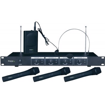 Set 4 microfoane wireless 3 de mana + 1 casca Ibiza VHF4