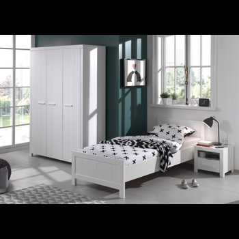 Set Mobila dormitor din lemn de pin si MDF, pentru copii 3 piese Erik Alb, 200 x 90 cm