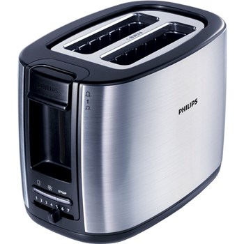 Prajitor de paine Philips HD2628/20, 950 W, 2 felii, functie decongelare, functie reincalzire, 7 trepte putere, negru + argintiu