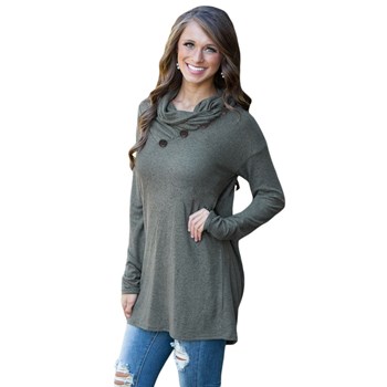 BL852-61 Bluza lunga cu guler inalt si nasturi decorativi