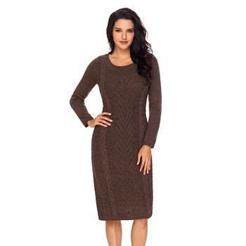 H585-88 Rochie midi casual, stil pulover tricotat