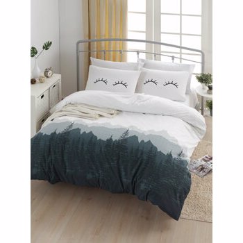 Set lenjerie de pat single, EnLora Home, bumbac ranforce, 160 x 240 cm, 162ELR2125, Alb/Negru