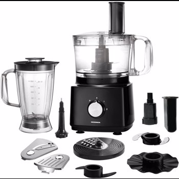 Robot de bucatarie Heinner HFP-750BK, 750 W, Bol 1.2 l, Blender 1.8 L, Disc feliere, Maruntire, Negru