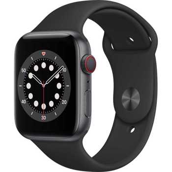 Apple Watch S6 GPS + Cellular, 44mm Space Grey Aluminium Case with Black Sport Band - Regular