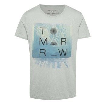 Tricou albastru deschis Selected Homme Hangten din bumbac cu print