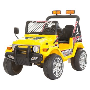 Masinuta electrica cu doua locuri si roti din plastic Drifter Jeep 4x4 Galben