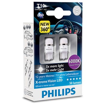 Bec auto led PHILIPS W5W Xtreme Vision, 12V, 1W/6000K, 2 bucati