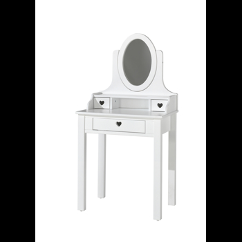 Masuta de toaleta din lemn de pin si MDF, cu oglinda si 3 sertare, pentru fete Amori Alb, L70xl40xH136 cm