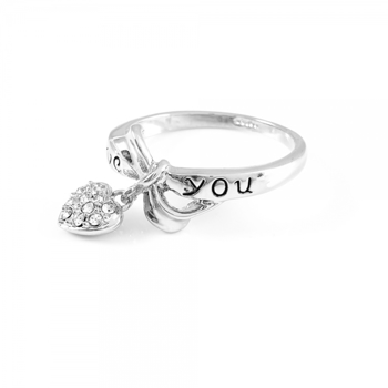 Inel cu charm placat cu aur alb Love You ipaa043-2