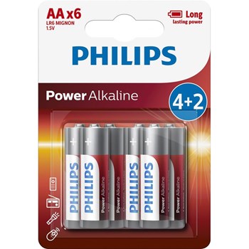 Baterii alcaline AA PHILIPS LR6P6BP/10, 4+2 bucati