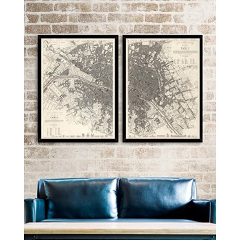 Tablou 2 piese Framed Art Vintage Paris Maps