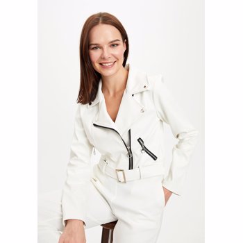 Jacheta biker crop din piele ecologica