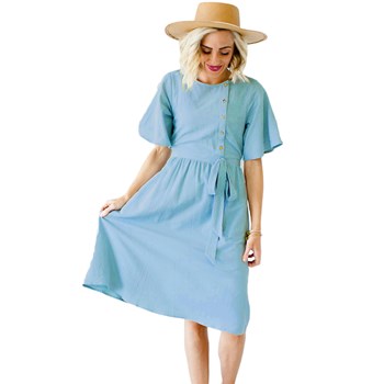 D620-48 Rochie midi cu maneci scurte si fundita in talie