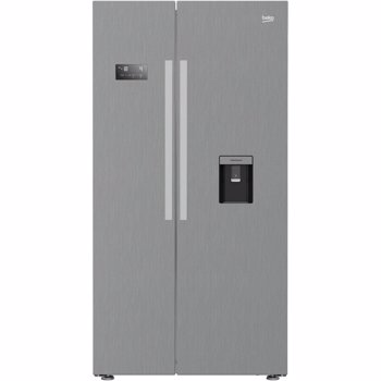Side by Side Beko GN163320PT, 554 L, Neo Frost, A++, Compressor ProSmart Inverter, Display Touch, Dozator apa, 179 cm, Argintiu