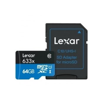 Lexar microSDXC 633x - 64GB, clasa 10, UHS-I U1 + Adaptor SD